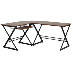 English Elm Singleton Teakwood L-Shape Computer Desk with Pull-Out Tray for Stylish Workspace Organization NAN-WK-109-GG
