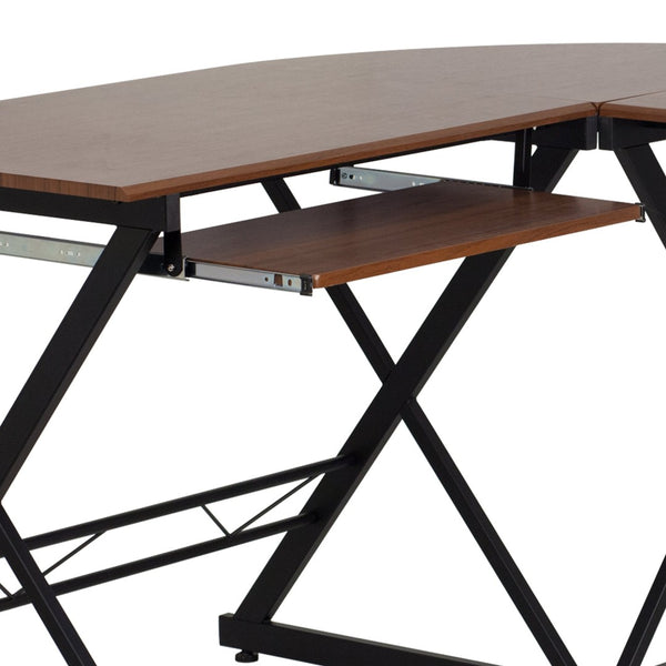 English Elm Singleton Teakwood L-Shape Computer Desk with Pull-Out Tray for Stylish Workspace Organization NAN-WK-109-GG