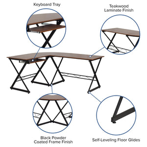 English Elm Singleton Teakwood L-Shape Computer Desk with Pull-Out Tray for Stylish Workspace Organization NAN-WK-109-GG