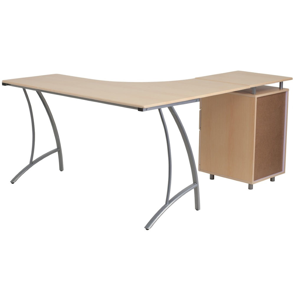 English Elm Beech L-Shape Desk with Three Drawer Pedestal – Modern Design for Productive Home Office Spaces NAN-WK-113-GG