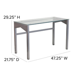English Elm Jayden Modern Clear Glass Desk with Geometric Silver Frame - Stylish, Sturdy, and Versatile Workspace NAN-YLCD1219-GG