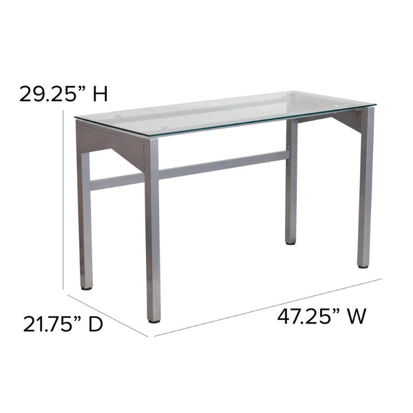 English Elm Jayden Modern Clear Glass Desk with Geometric Silver Frame - Stylish, Sturdy, and Versatile Workspace NAN-YLCD1219-GG