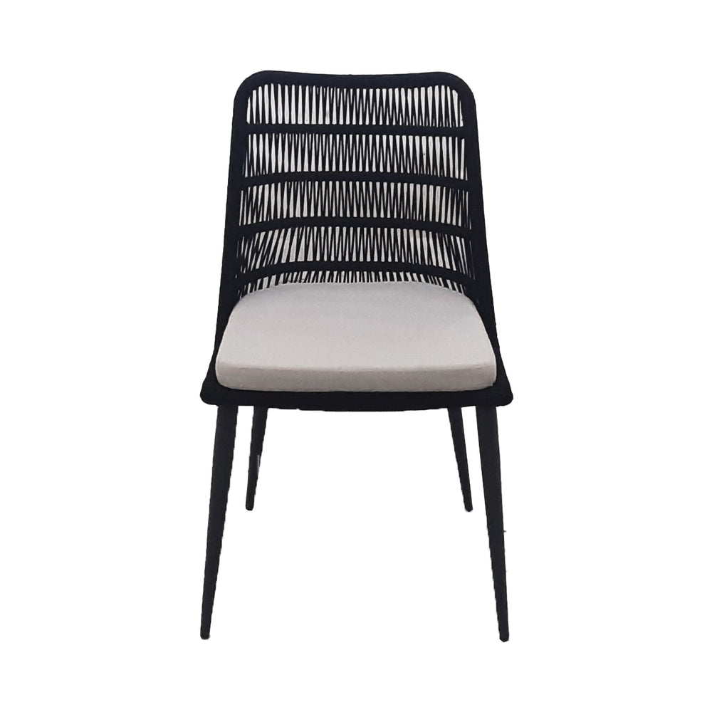 Lh Imports Naples Outdoor - Elegant Dining Chair With Durable Rope Design, Metal Frame & Plush Cushion Comfort Black,White Steel Powder Coated,Polypropylene Rope,100% Polyester Fabric,Foam,Fiber Padding Nap025