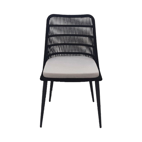 Lh Imports Naples Outdoor - Elegant Dining Chair With Durable Rope Design, Metal Frame & Plush Cushion Comfort Black,White Steel Powder Coated,Polypropylene Rope,100% Polyester Fabric,Foam,Fiber Padding Nap025