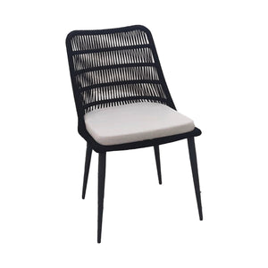 Lh Imports Naples Outdoor - Elegant Dining Chair With Durable Rope Design, Metal Frame & Plush Cushion Comfort Black,White Steel Powder Coated,Polypropylene Rope,100% Polyester Fabric,Foam,Fiber Padding Nap025
