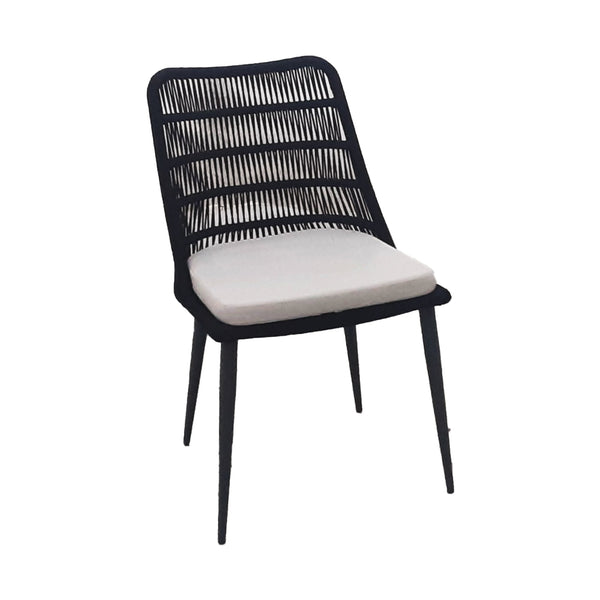 Lh Imports Naples Outdoor - Elegant Dining Chair With Durable Rope Design, Metal Frame & Plush Cushion Comfort Black,White Steel Powder Coated,Polypropylene Rope,100% Polyester Fabric,Foam,Fiber Padding Nap025