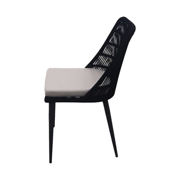 Lh Imports Naples Outdoor - Elegant Dining Chair With Durable Rope Design, Metal Frame & Plush Cushion Comfort Black,White Steel Powder Coated,Polypropylene Rope,100% Polyester Fabric,Foam,Fiber Padding Nap025