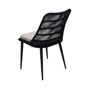 Lh Imports Naples Outdoor - Elegant Dining Chair With Durable Rope Design, Metal Frame & Plush Cushion Comfort Black,White Steel Powder Coated,Polypropylene Rope,100% Polyester Fabric,Foam,Fiber Padding Nap025