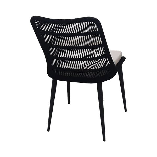 Lh Imports Naples Outdoor - Elegant Dining Chair With Durable Rope Design, Metal Frame & Plush Cushion Comfort Black,White Steel Powder Coated,Polypropylene Rope,100% Polyester Fabric,Foam,Fiber Padding Nap025