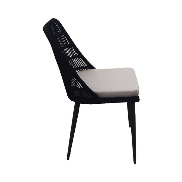 Lh Imports Naples Outdoor - Elegant Dining Chair With Durable Rope Design, Metal Frame & Plush Cushion Comfort Black,White Steel Powder Coated,Polypropylene Rope,100% Polyester Fabric,Foam,Fiber Padding Nap025