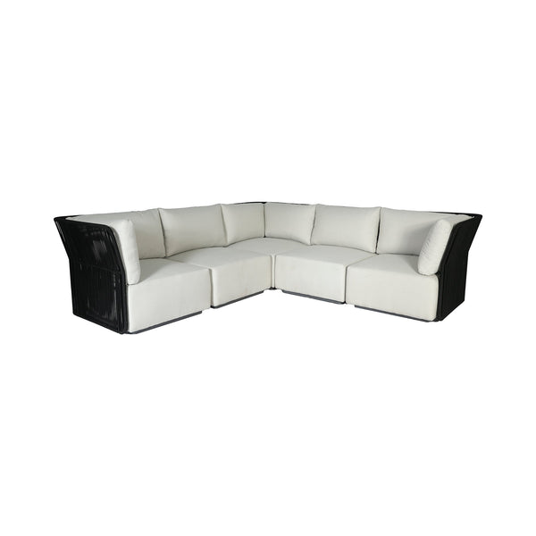 Lh Imports Naples Outdoor L-shaped Sectional – Stylish, Durable, Modular Design For Perfect Outdoor Comfort Black,White Steel Powder Coated,Polypropylene Rope,100% Polyester Fabric,Foam,Fiber Padding Nap047