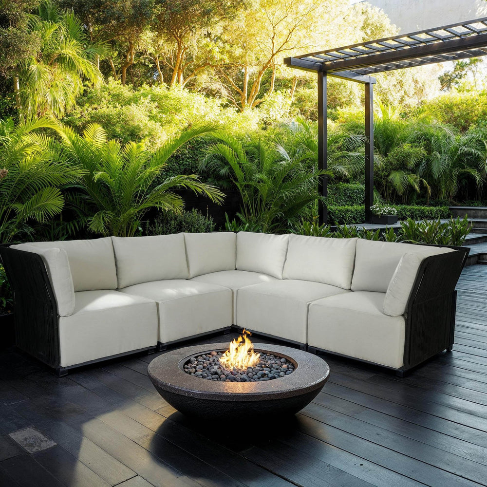 Lh Imports Naples Outdoor L-shaped Sectional – Stylish, Durable, Modular Design For Perfect Outdoor Comfort Black,White Steel Powder Coated,Polypropylene Rope,100% Polyester Fabric,Foam,Fiber Padding Nap047