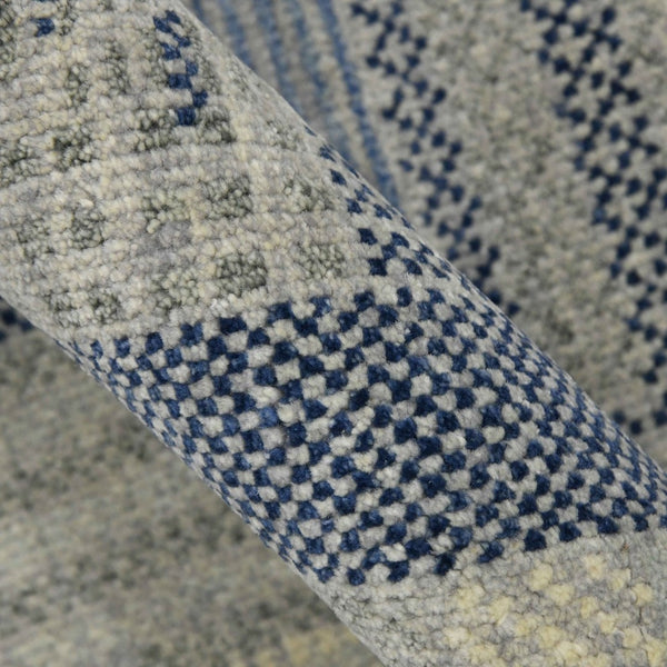 Amer Rugs Nashville Modern Hand-knotted Geometric Lines Area Rug – Elegant New Zealand Wool Floor Art Silver Wool Nas10810