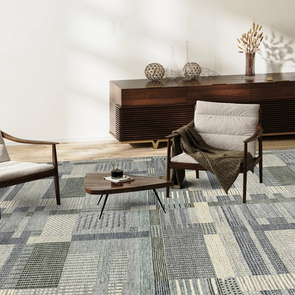 Amer Rugs Nashville Modern Hand-knotted Geometric Lines Area Rug – Elegant New Zealand Wool Floor Art Platinum Wool Nas40912