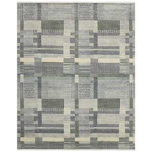 Amer Rugs Nashville Modern Hand-knotted Geometric Lines Area Rug – Elegant New Zealand Wool Floor Art Platinum Wool Nas40912