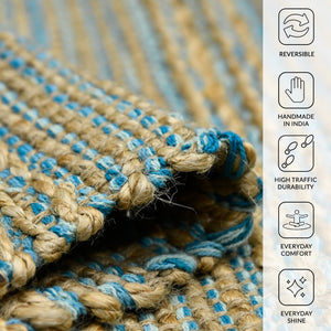 Amer Rugs Naturals Farmhouse Striped Flat-weave Area Rug - Hand-woven Jute & Cotton For Eco-friendly Decor Blue Jute, Cotton Nat10203