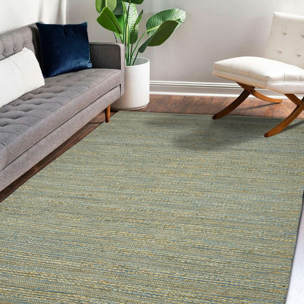 Amer Rugs Naturals Farmhouse Striped Flat-weave Area Rug - Hand-woven Jute & Cotton For Eco-friendly Decor Blue Jute, Cotton Nat10203