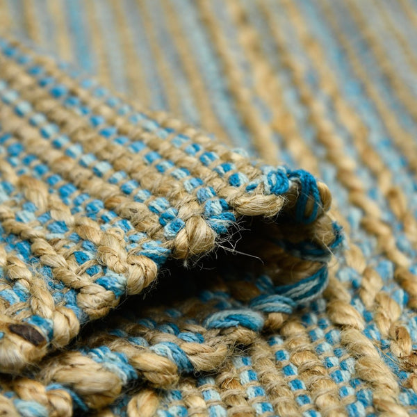 Amer Rugs Naturals Farmhouse Striped Flat-weave Area Rug - Hand-woven Jute & Cotton For Eco-friendly Decor Blue Jute, Cotton Nat10203