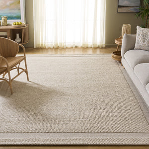 Safavieh Natura Hand-Woven Ivory Area Rug—Low-Profile Wool Blend With Scandinavian Border, Durable Elegance 4'-0" x 6'-0" NAT133A-4