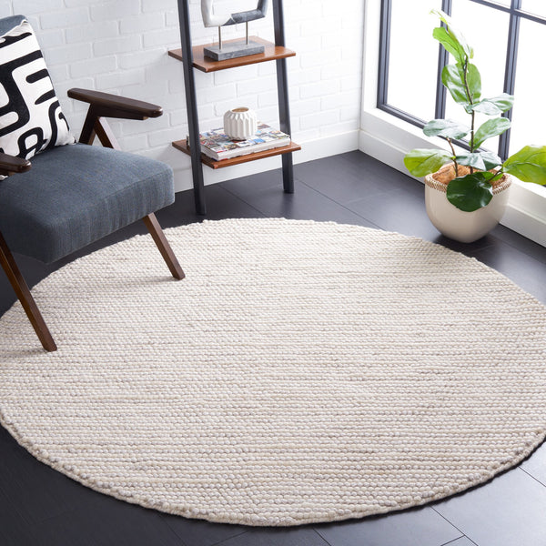 Safavieh Natura Handwoven 12' Square Ivory Beige Wool-Cotton Rug With Plush 3/4" Pile And Scandinavian Pattern 7'-0" x 7'-0" NAT220B-7R