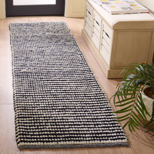 Safavieh Natura Hand Woven Wool Cotton Flatweave Runner Solid Ivory Navy Entryway Rug NAT220L-28