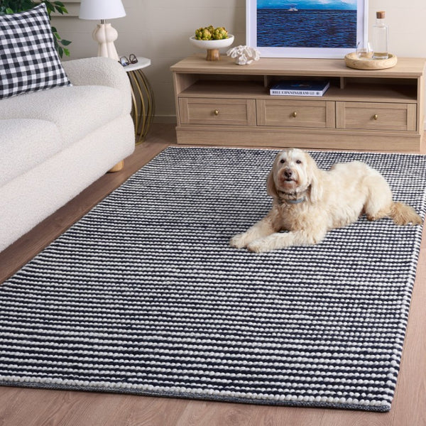 Safavieh Natura Hand Woven Wool Cotton Area Rug Solid Ivory Navy for Living Room Floors NAT220L-5