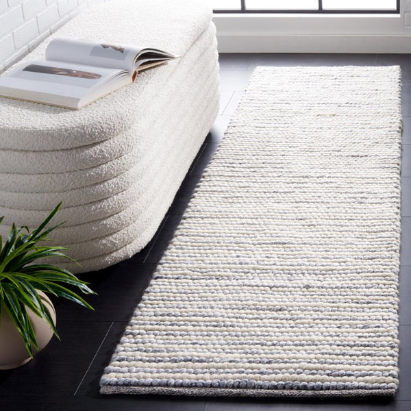 Safavieh Natura Hand-Woven Wool Cotton Hallway Runner Solid Ivory Blue Transitional Rug NAT220M-29