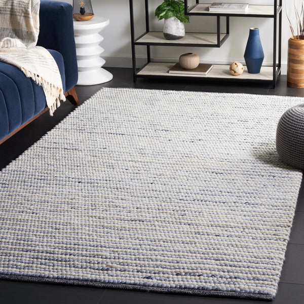Safavieh Natura Hand-Woven Ivory And Blue Area Rug 8X10 Wool-Cotton Blend, Plush Low Pile, Scandinavian Chic 6'-0" x 8'-0" NAT220M-68