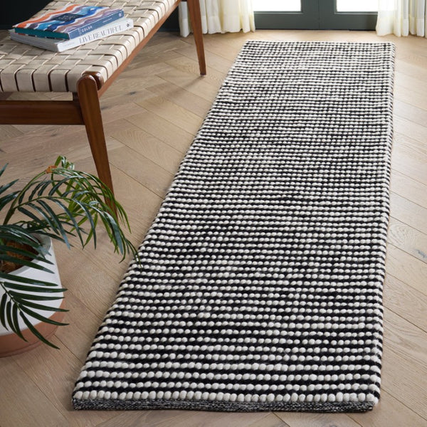 Safavieh Natura Hand Woven Wool Cotton Hallway Runner Ivory Black Tonal Minimalist Rug NAT220X-28