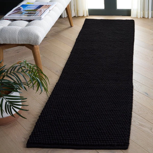Safavieh Natura Hand Woven Wool Cotton Runner Solid Black Hallway Rug Artisan Flatweave NAT220Z-28