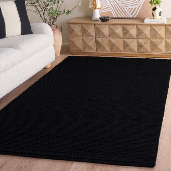 Safavieh Natura Hand Woven Wool Cotton Area Rug Solid Black Tonal Depth for Living Rooms NAT220Z-6