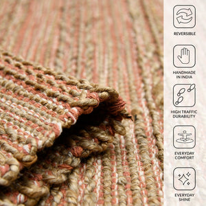 Amer Rugs Naturals Farmhouse Striped Flat-weave Area Rug - Hand-woven Jute & Cotton For Eco-friendly Decor Orange Jute, Cotton Nat30305