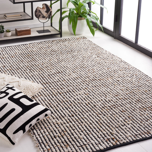 Safavieh Natura Flat-Weave Black & Ivory Wool-Jute Rug — Low-Profile Durable Design For Modern Living Spaces 10'-0" x 14'-0" NAT331Z-10