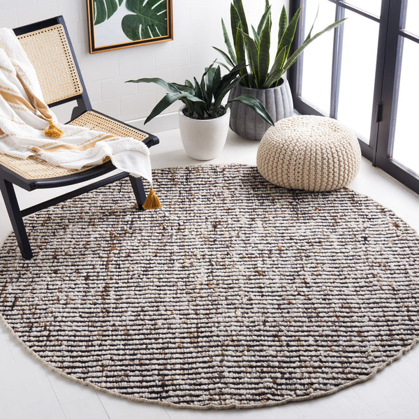 Safavieh Natura Handcrafted Black & Ivory Flatweave Rug — Wool Jute Blend, Artisanal Boho Texture For Cozy Rooms 8'-0" x 8'-0" NAT331Z-8SQ