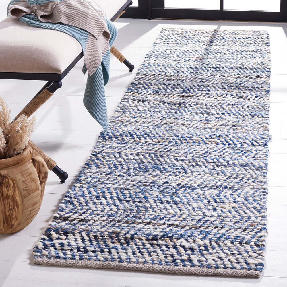 Safavieh Natura Flat-Weave Blue And Ivory Area Rug — Wool-Cotton Coastal Stripes, Low-Profile Durable Comfort 9'-0" x 12'-0" NAT346M-9