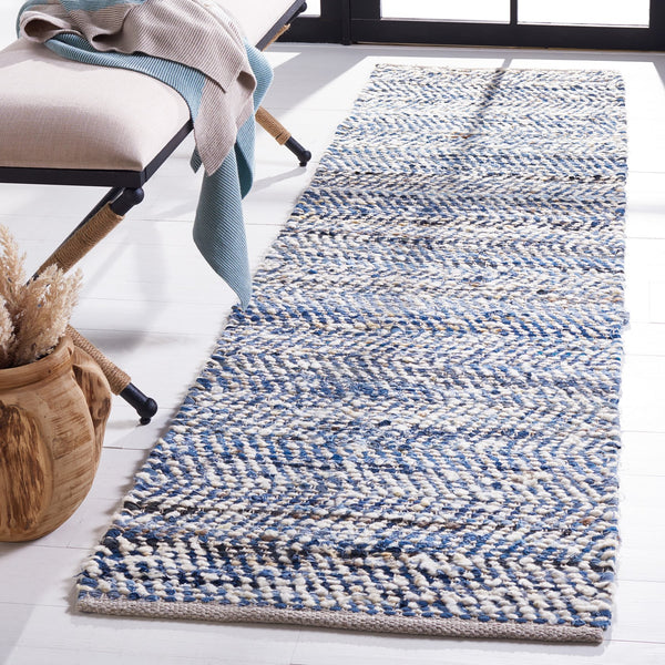 Safavieh Natura Handcrafted Flat-Weave Blue Ivory Rug — Wool-Cotton Low-Profile Design For Coastal & Modern Spaces 10'-0" x 14'-0" NAT346M-10
