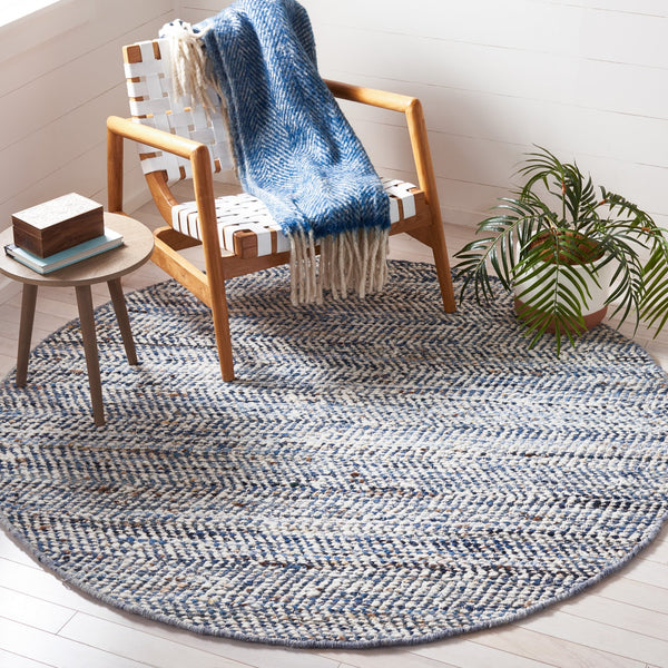 Safavieh Natura Handcrafted Flat-Weave Rug In Calming Blue & Ivory — Wool-Cotton Blend, Low-Profile Durable Design 6'-0" x 9'-0" NAT346M-6