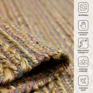 Naturals Hand-woven Jute Cotton Striped Flatweave Rug for Farmhouse Entryways and Living Spaces