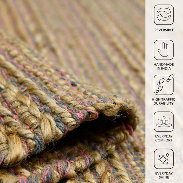 Naturals Hand-woven Jute Cotton Striped Flatweave Rug for Farmhouse Entryways and Living Spaces