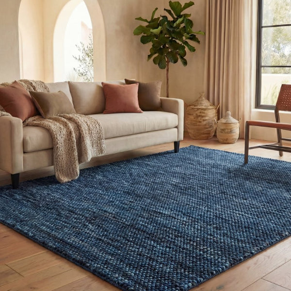 Safavieh Natura Hand-Woven Wool Blend Area Rug Solid Navy Artisan Crafted for Large Rooms NAT425N-10