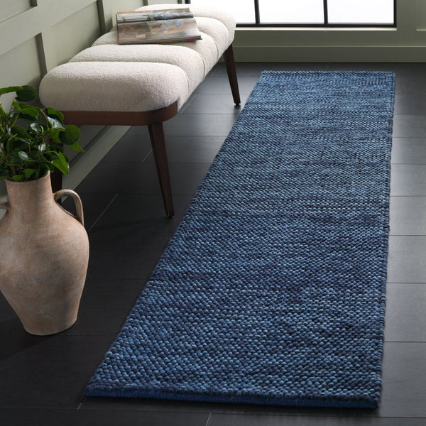 Safavieh Natura Hand-Woven Wool Runner Rug Solid Navy Artisan Flatweave Hallway Accent NAT425N-211