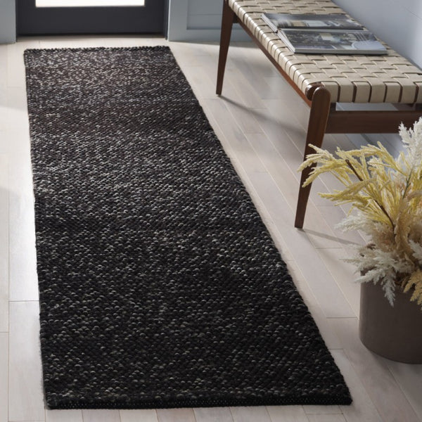 Safavieh Natura Hand-Woven Wool Runner Rug Solid Tonal Hallway Accent in Black and Grey NAT425Z-27