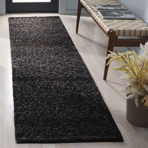 Safavieh Natura Hand-Woven Wool Runner Rug Solid Tonal Hallway Accent in Black and Grey NAT425Z-27