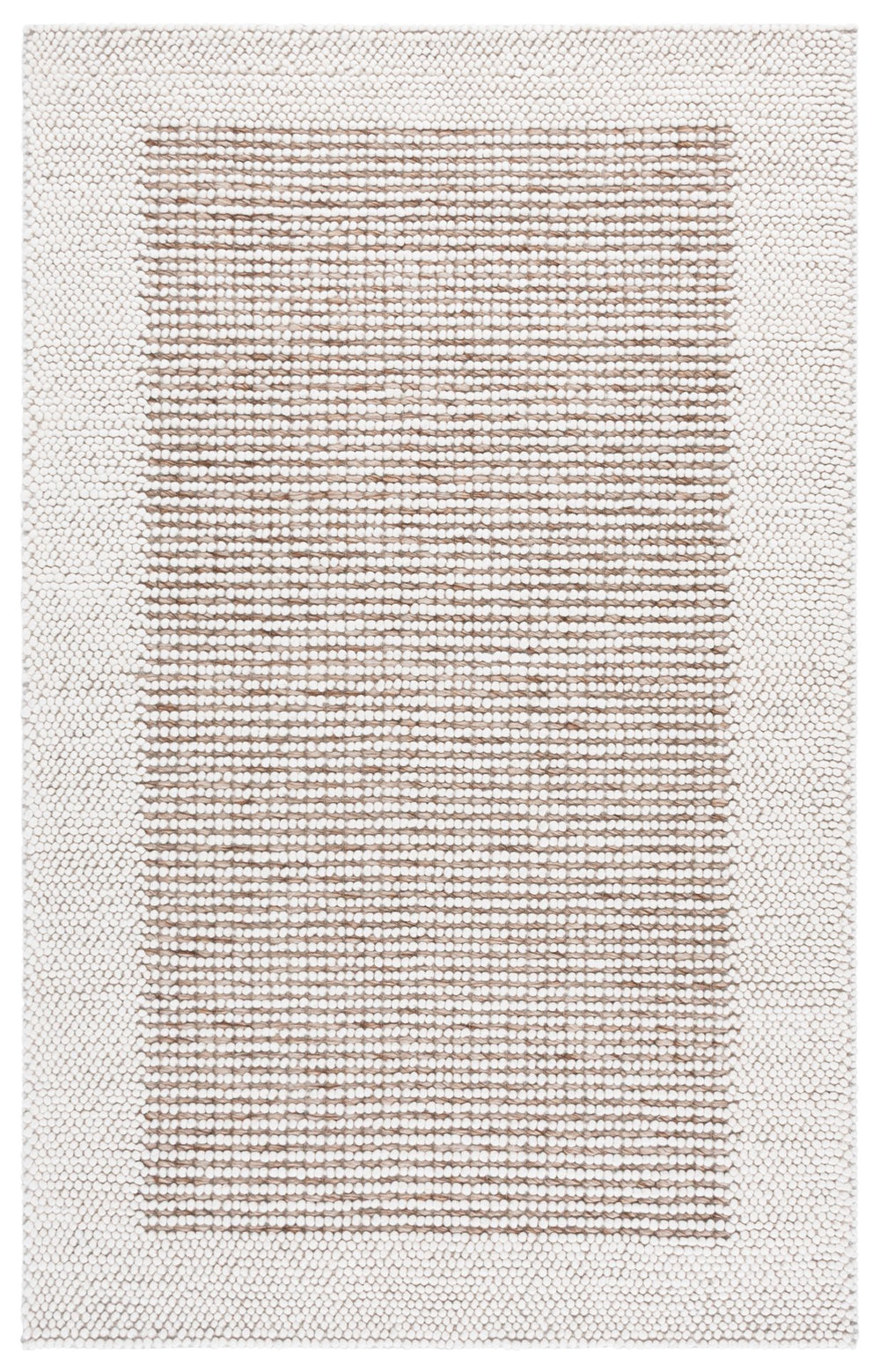 Safavieh Natura Hand‑Woven 6X6 Ivory Brown Wool Rug — Scandinavian Striped Low‑Pile, Durable Cozy Centerpiece NAT433T-6SQ