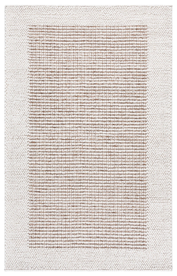 Safavieh Natura Hand‑Woven 6X6 Ivory Brown Wool Rug — Scandinavian Striped Low‑Pile, Durable Cozy Centerpiece NAT433T-6SQ