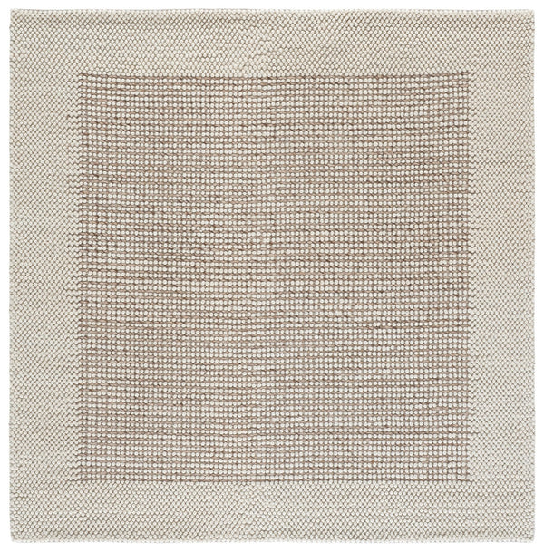 Safavieh Natura Hand‑Woven 6X6 Ivory Brown Wool Rug — Scandinavian Striped Low‑Pile, Durable Cozy Centerpiece NAT433T-6SQ