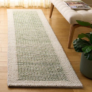Safavieh Natura Handwoven Wool Hallway Runner Ivory Green Geometric Flatweave Artisan Rug NAT433Y-29