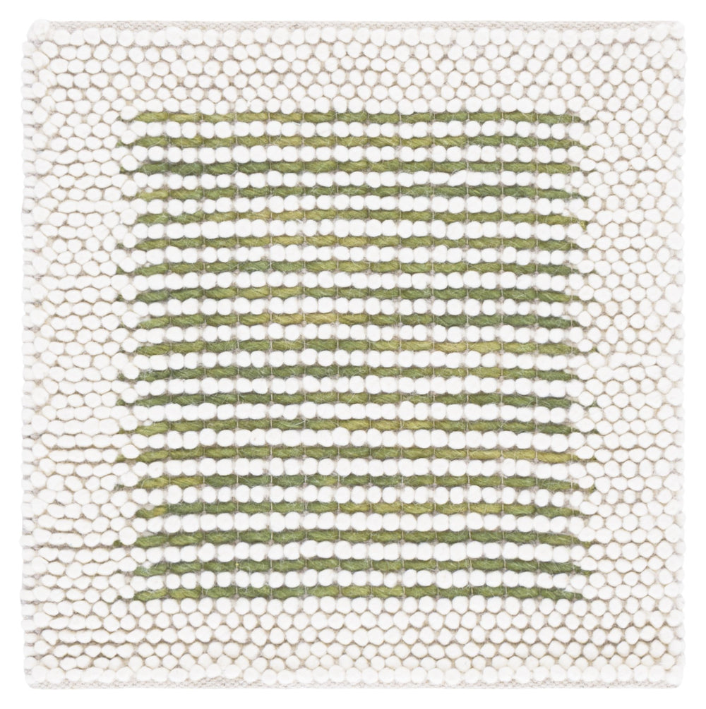 Safavieh Natura Handwoven 6X6 Ivory & Green Area Rug — 0.5" Pile, 70% Wool Blend, Scandinavian Striped Style NAT433Y-6SQ