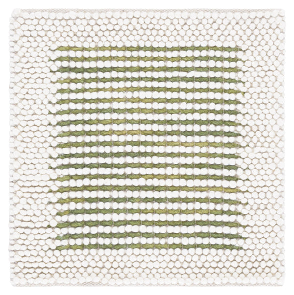 Safavieh Natura Handwoven 6X6 Ivory & Green Area Rug — 0.5" Pile, 70% Wool Blend, Scandinavian Striped Style NAT433Y-6SQ