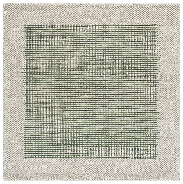 Safavieh Natura Handwoven 6X6 Ivory & Green Area Rug — 0.5" Pile, 70% Wool Blend, Scandinavian Striped Style NAT433Y-6SQ